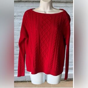 Ralph Lauren red chunky cable knit wool cotton fisherman wool sweater true s